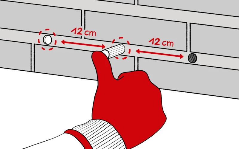 Grafik in der Handwerker Horizontalsperren-Sticks von redstone in eine Außenwand drückt