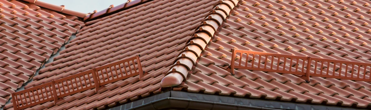rotes Ziegeldach mit Schutzgittern 