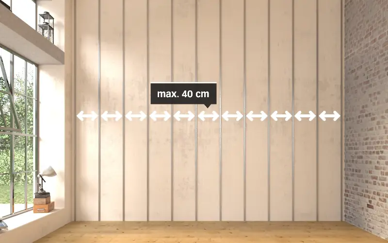 Paneele an der Wand montiert, max. 40 cm