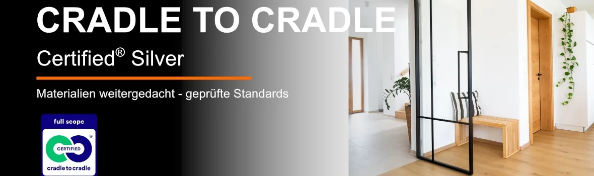 Ausschnitt aus einem fermacell Flyer: Cradle to Cradle - Certified Silver - Materialien weitergedacht - geprüfte Standards
