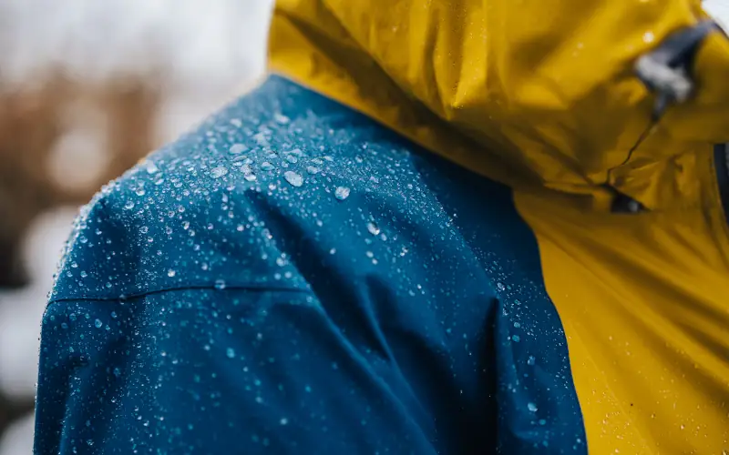 Regenjacke mit Regentropfen die abprasseln 
