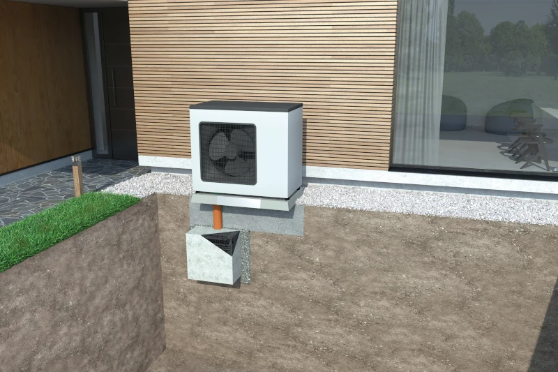 Wärmepumpe im Außenbereich eines Hauses
