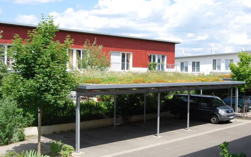 Carport mit begrüntem Dach