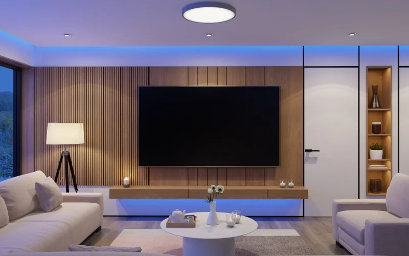 Wohnzimmer mit LED-Beleuchtung für ein gemütliches Ambiente