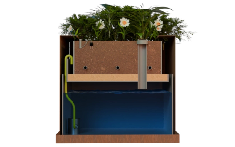 Grafik der ACO ClimateBoxx Pflanzen in der Größe 1.200 x 1.2000 x 900 mm mit ca. 550 Liter Wasserspeicher
