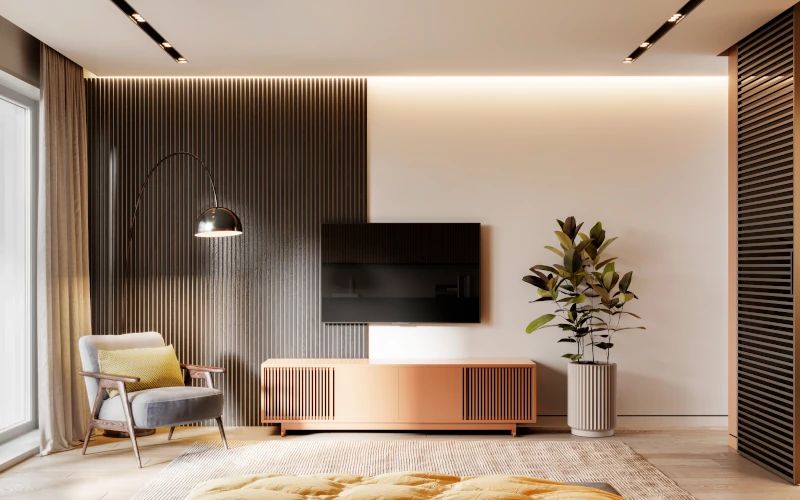 Wandschrank vor einer bräunlichen Wand