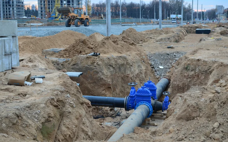 Ein Abflusssystem wird verbaut