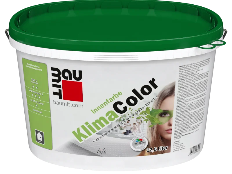 Ein Eimer Baumit KlimaColor Innenfarbe freigestellt