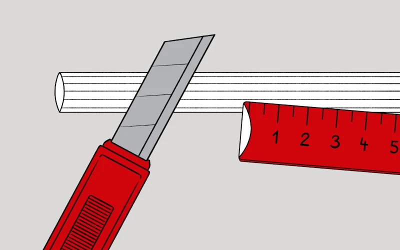 Grafik wo  Horizontalsperren-Sticks gemessen und  mit Cuttermesser zugschnitten werden