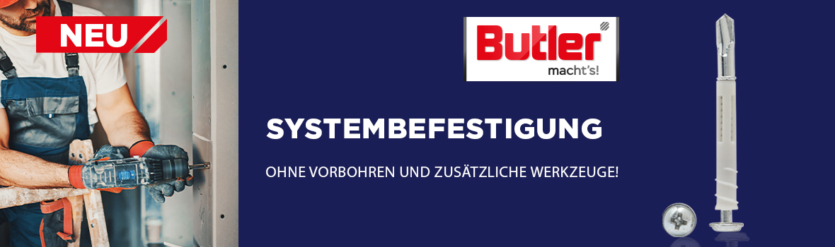 Werbebanner Butler macht's Systembefestigung Dübel mit Schraube