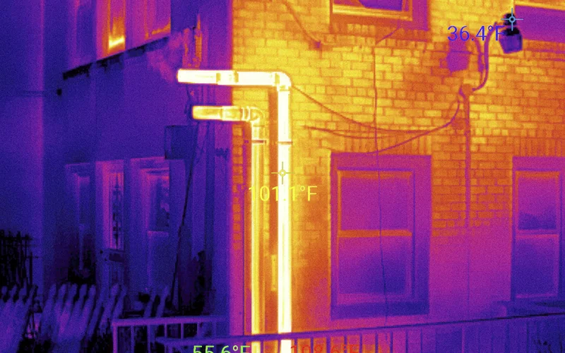 Wärmebild einer Außenwand eines Hauses
