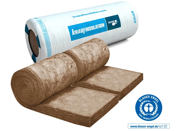 Kassettendämmrolle von Knauf einpackt und ausgepackt daneben
