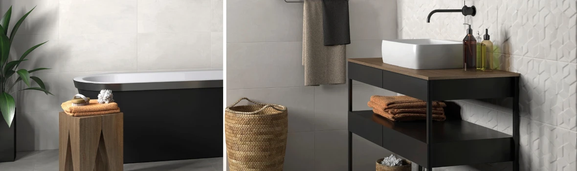 Helle Wandfliesen im Badezimmer