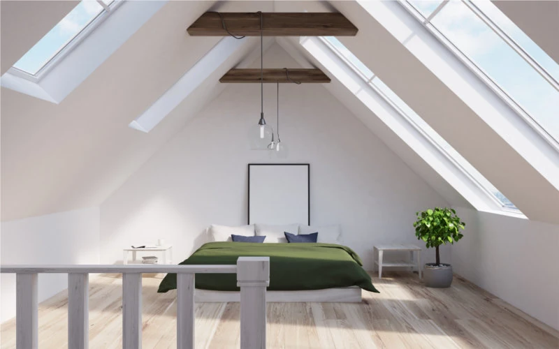 ausgebautes Dachgeschoss als Schlafzimmer mit Treppenaufgang
