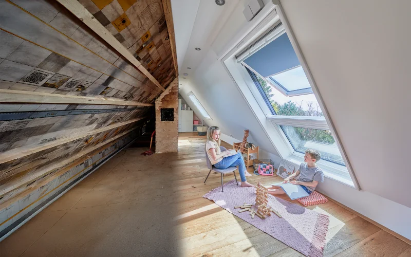 vorher-nachher Bild eines ausgebauten Dachgeschosses