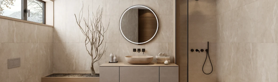 Modernes Japandi Badezimmer mit Naturstein