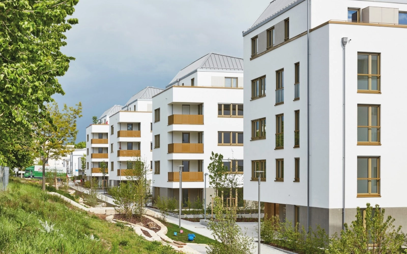 Bild eines Mehrfamilienhauses von der Wohnungsbau Ludwigsburg GmbH WBL. Fotograf: Dietmar Strauß
