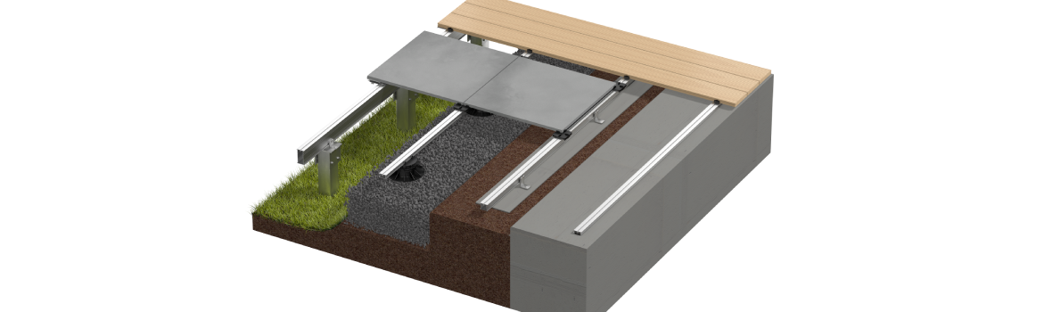 Ein 3D-Modell eines Terrassenaufbaus.
