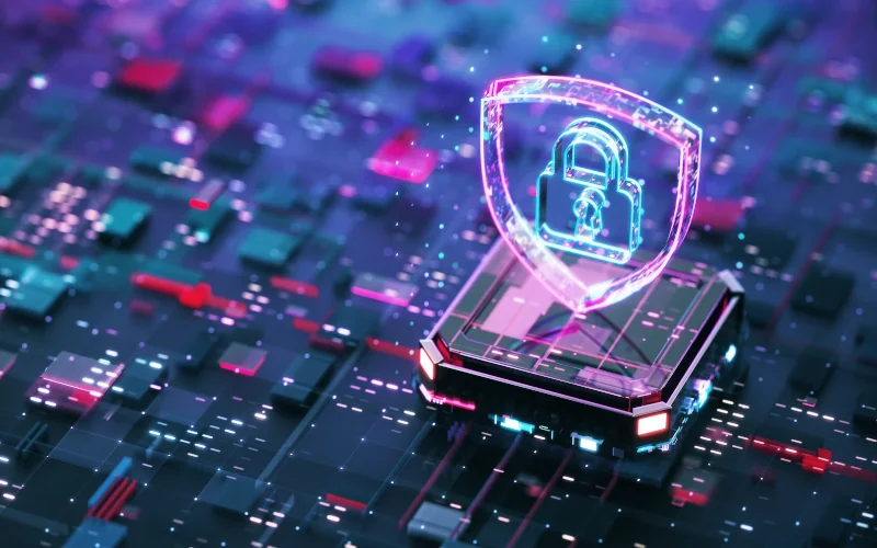 Symbol für Cybersicherheit auf einer Platine