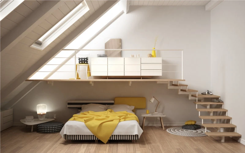 Dachgeschoss mit zwei ebenen aus Schlafzimmer und Büro bestehend