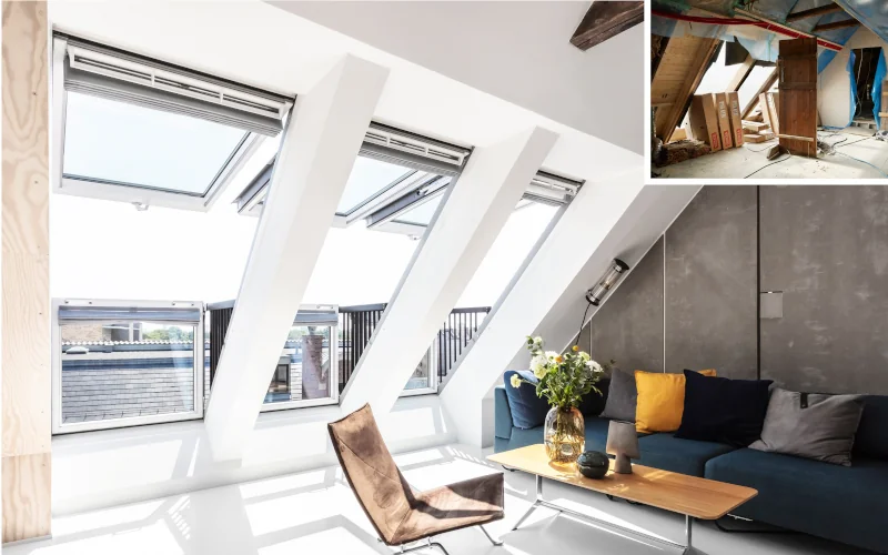 ausgebautes Dachgeschoss mit vielen großen Fenstern und viel Lichteinfall