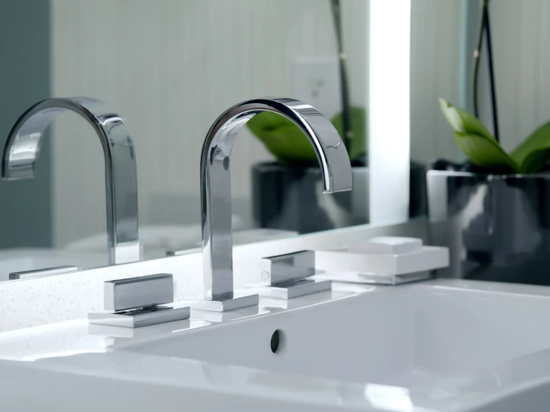 Moderne energiesparende Badarmaturen mit Waschbecken