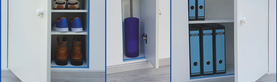 Wandschrank an der Wand mit verschiedenen Inhalten