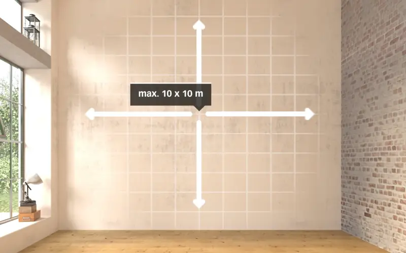Abmessungen an Wand max. 10 x 10 m