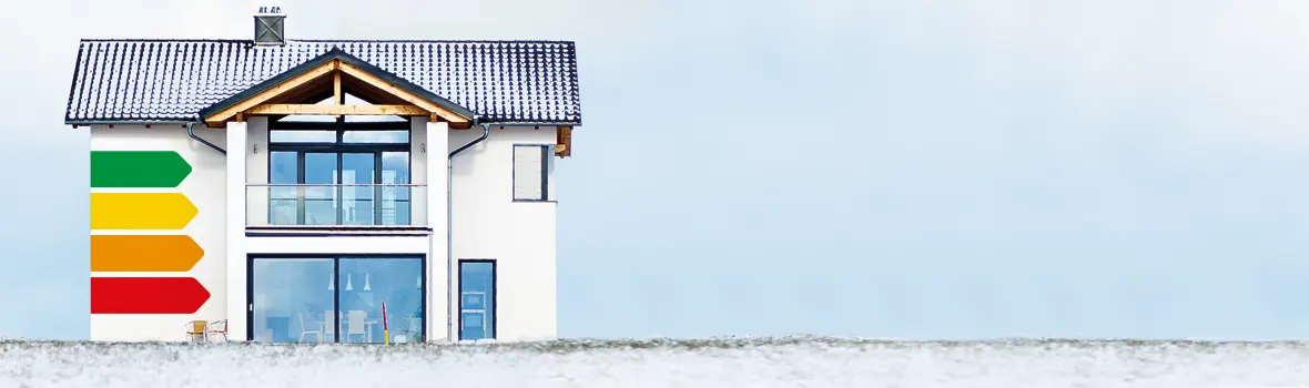ein Haus mit einer aufgezeichneten Energieskala