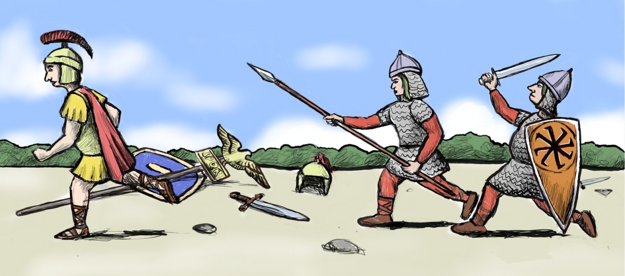 Лехіти атакують римлян. Ілюстрація: Марцін Пясечний / Нова Польща