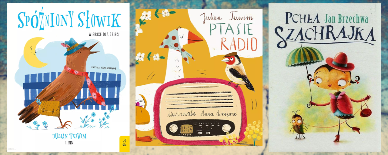 Обкладинки книжок «Соловейко запізнився», «Пташине радіо» і «Блоха-шахрайка». Колаж: Нова Польща