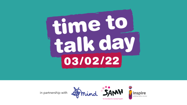 Time to Talk Day 3 February 2022. Mind, SAMH and Inspire in partnership with Co-op.