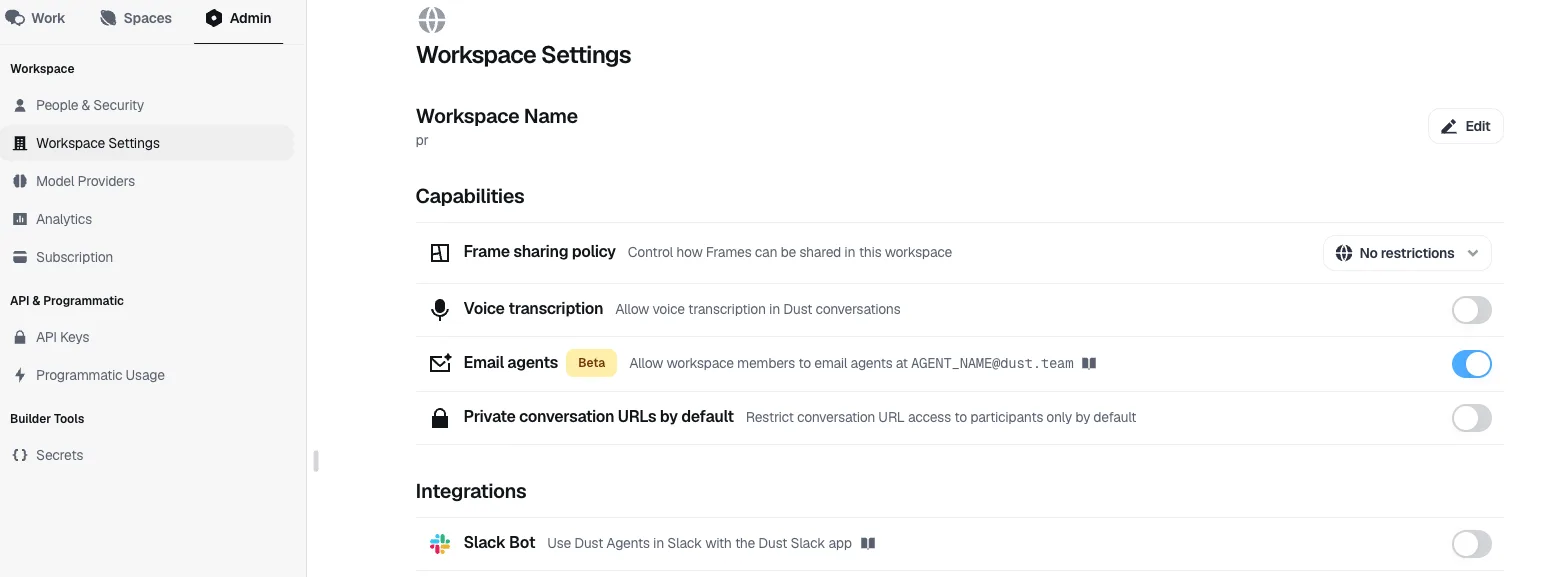 Workspace setting
