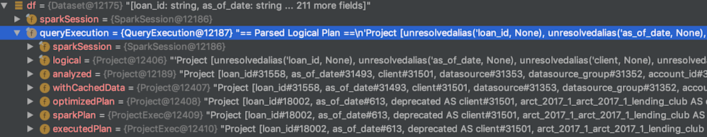 queryExecution attribute of a Spark DataFrame