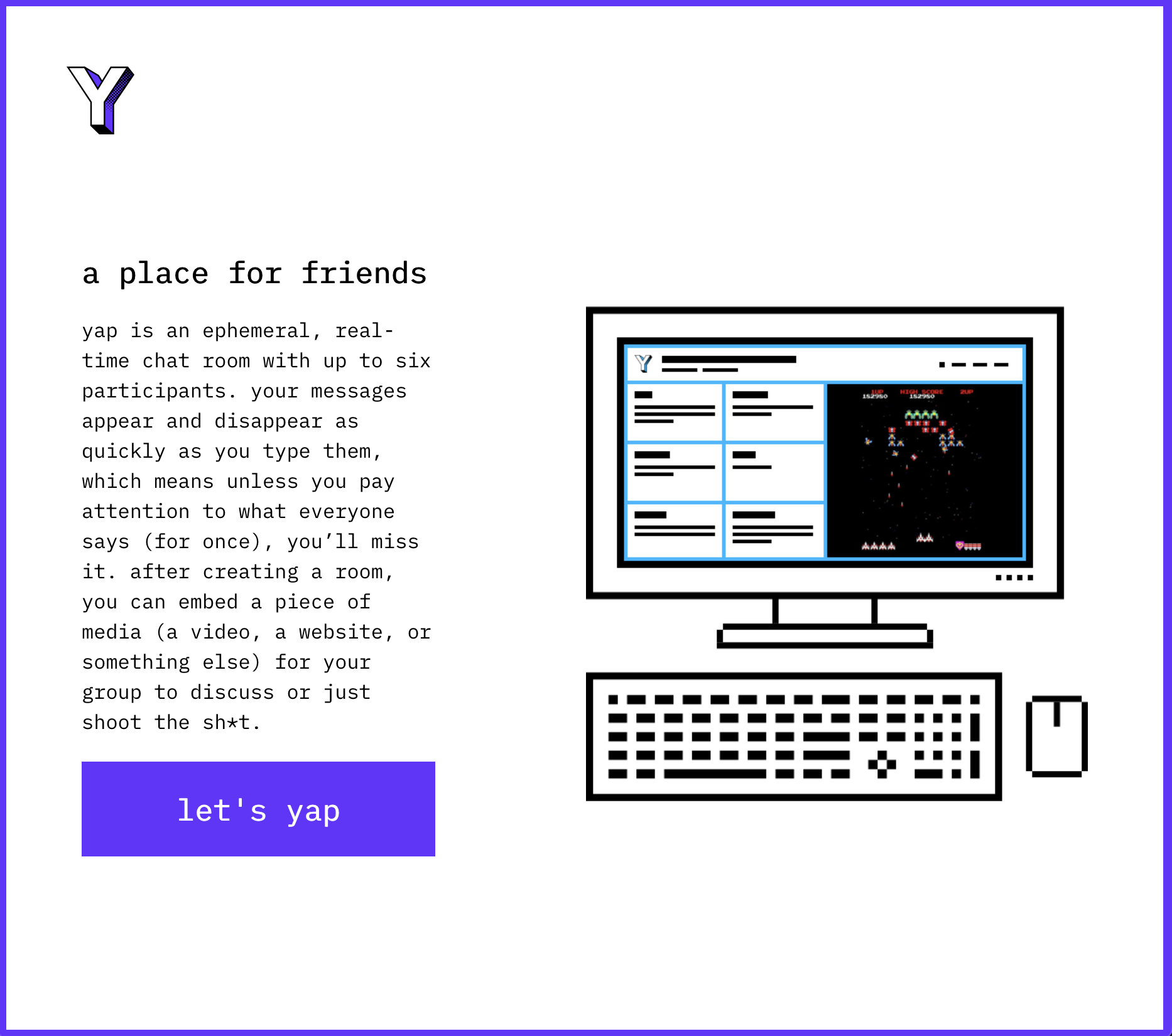 The landing page for yap.chat