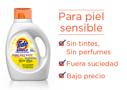 Tide Simply Free & Sensitive Liquid Laundry Detergent - for sensitive skin: no dyes or perfumes, dirt out, low price.