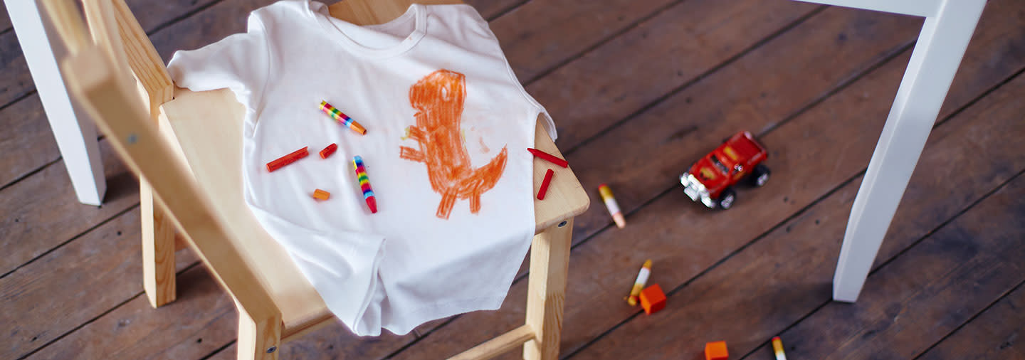 Crayon drawing on white t-shirt