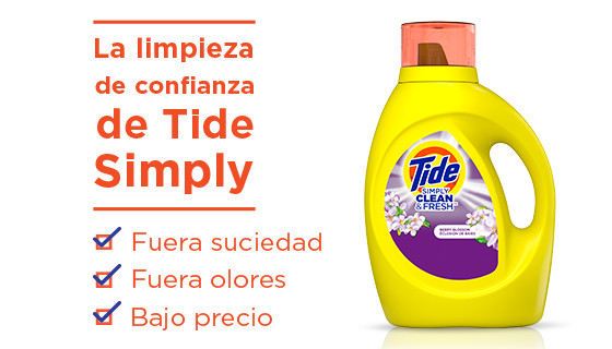 The trusted clean of Tide Simply: dirt out, odors out, low price.