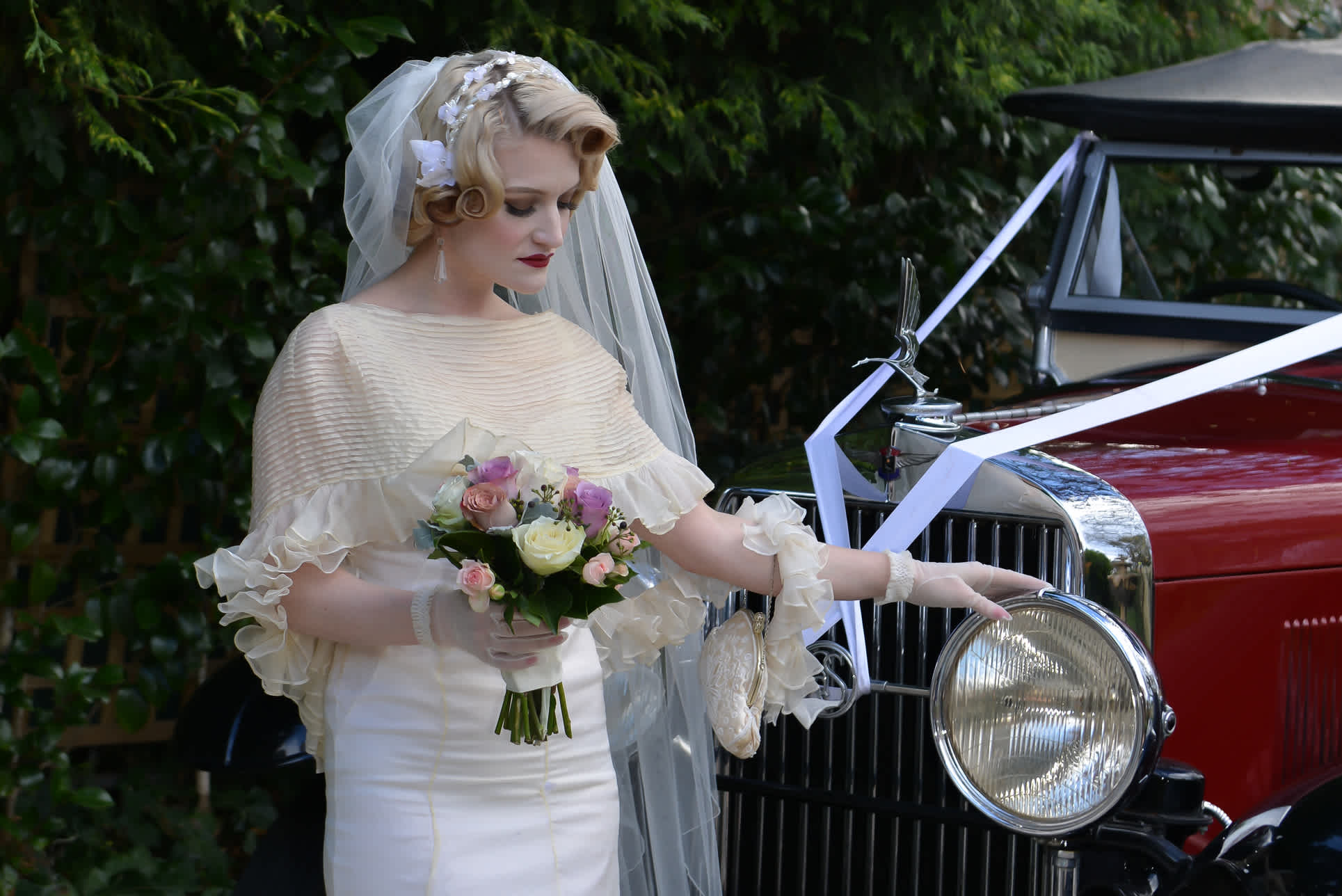 Vintage wedding complete with vintage cadillac at Varenna Luxury, Leura Blue Mountains
