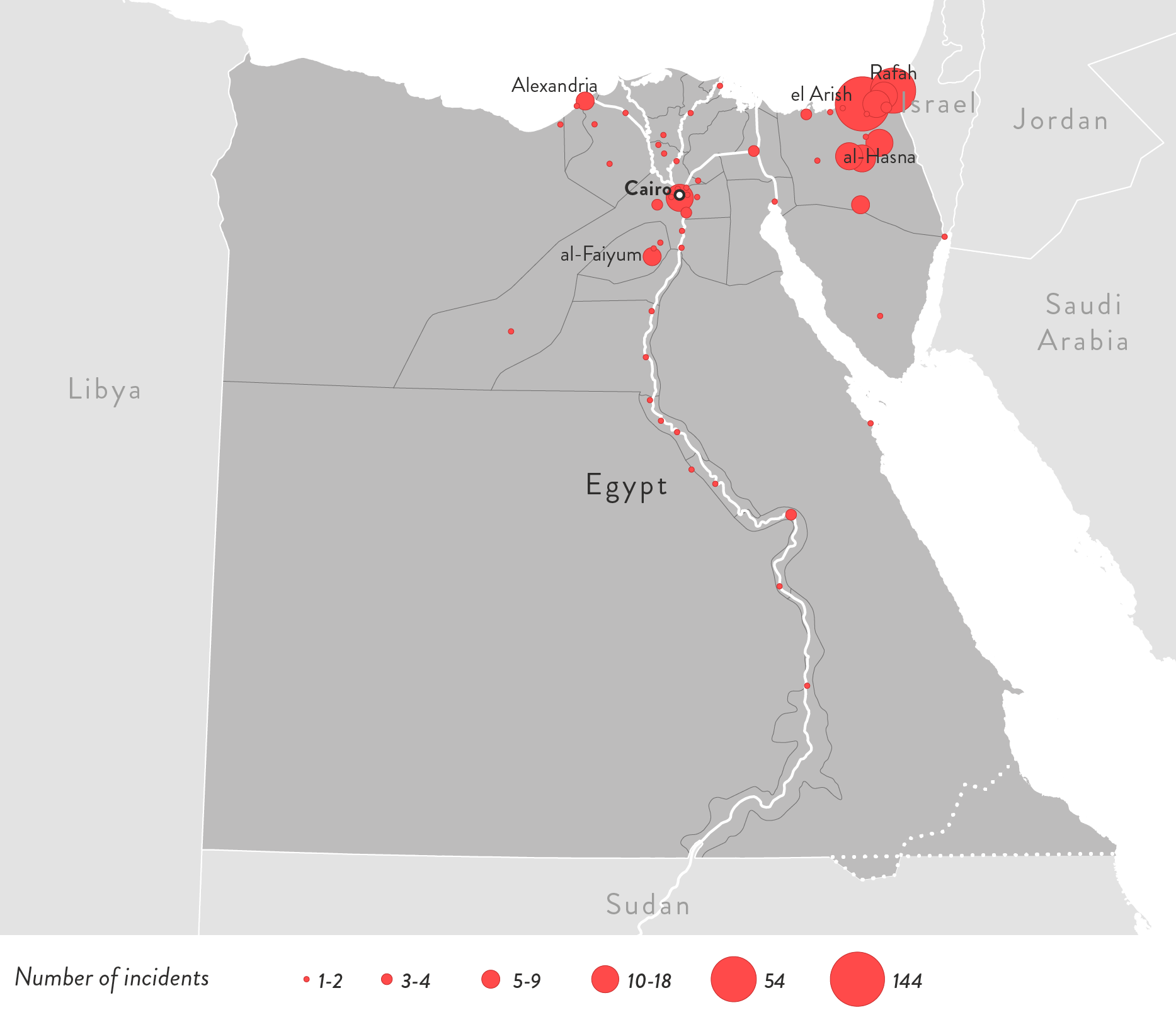 islamist-extremism-2017-ten-deadliest-countries - Figure 2.19: Map of Violent Islamist Incidents and Counter-Measures in Egypt, 2017