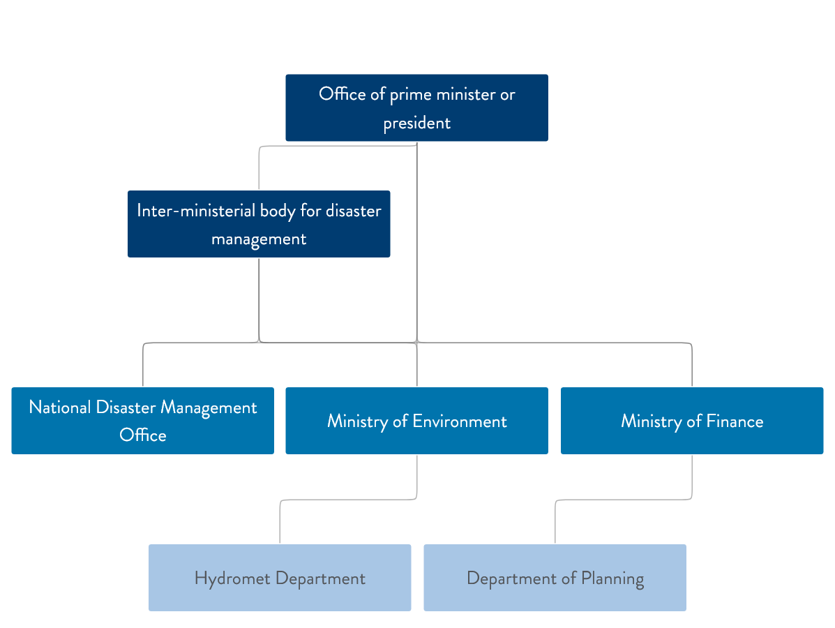 Diagram positioning the inter-ministerial body between the Office of prime minister or president and ministries