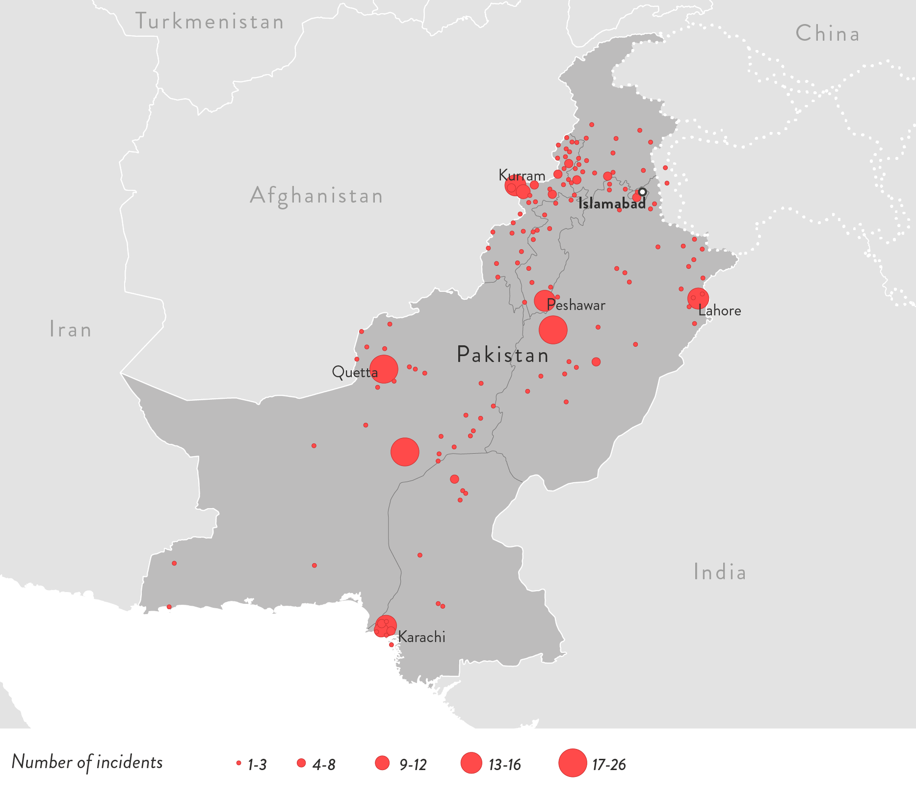 islamist-extremism-2017-ten-deadliest-countries - Figure 2.22: Map of Violent Islamist Incidents and Counter-Measures in Pakistan, 2017