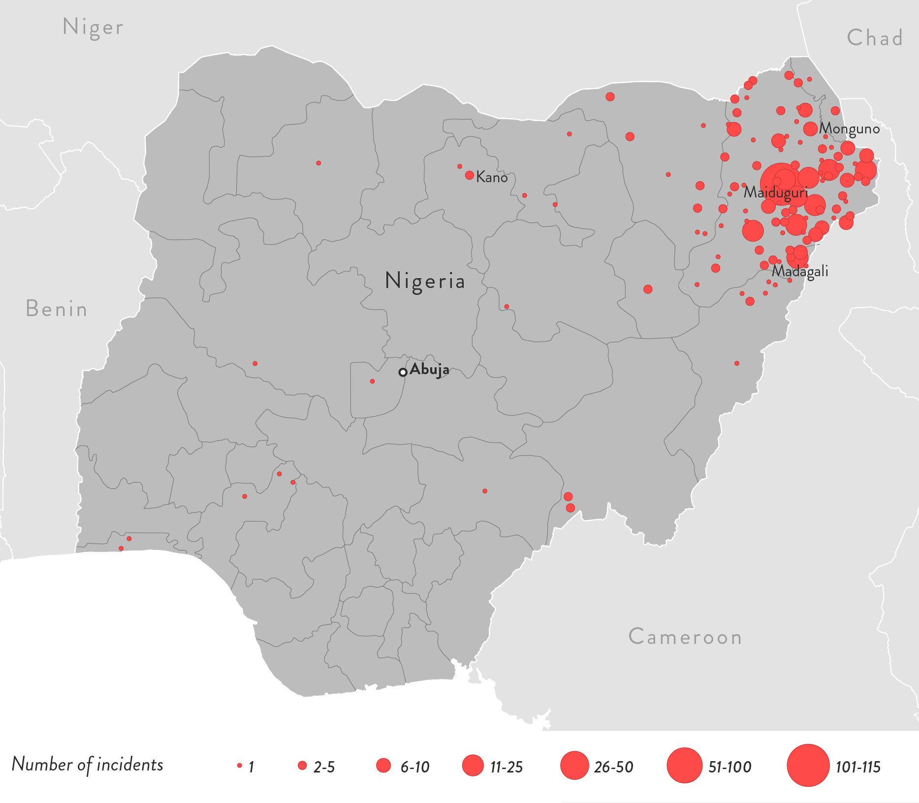 islamist-extremism-2017-ten-deadliest-countries - Figure 2.13: Map of Violent Islamist Incidents and Counter-Measures in Nigeria, 2017