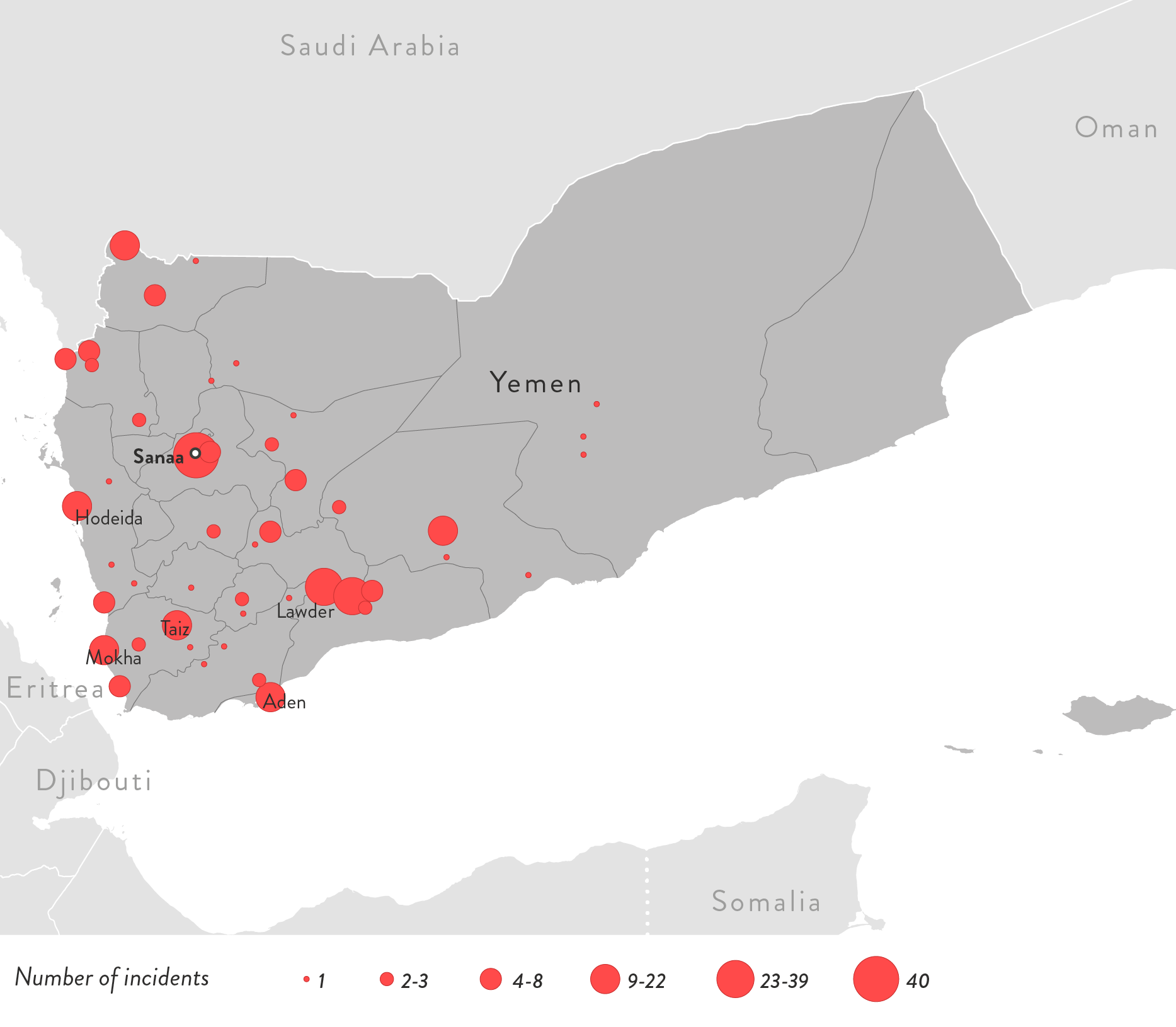 islamist-extremism-2017-ten-deadliest-countries - Figure 2.16: Map of Violent Islamist Incidents and Counter-Measures in Yemen, 2017