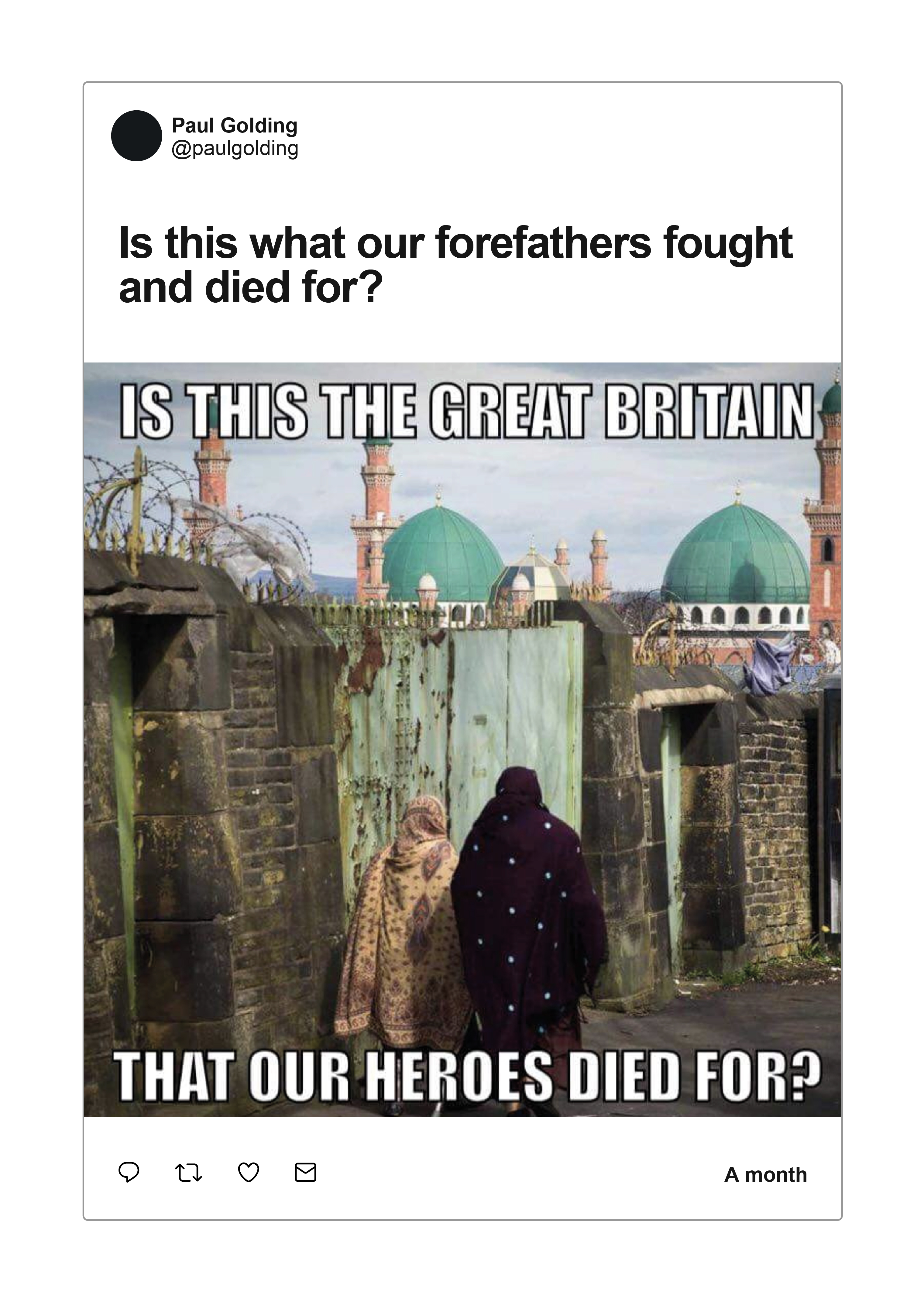 narratives-hate-spectrum-far-right-worldviews-uk - Figure 3.5: GAB Posts by Paul Golding and Jayda Fransen from Britain First about Islamisation