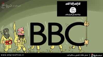 Image shared on pro-regime website depicting the BBC as the flag bearer for ISIS