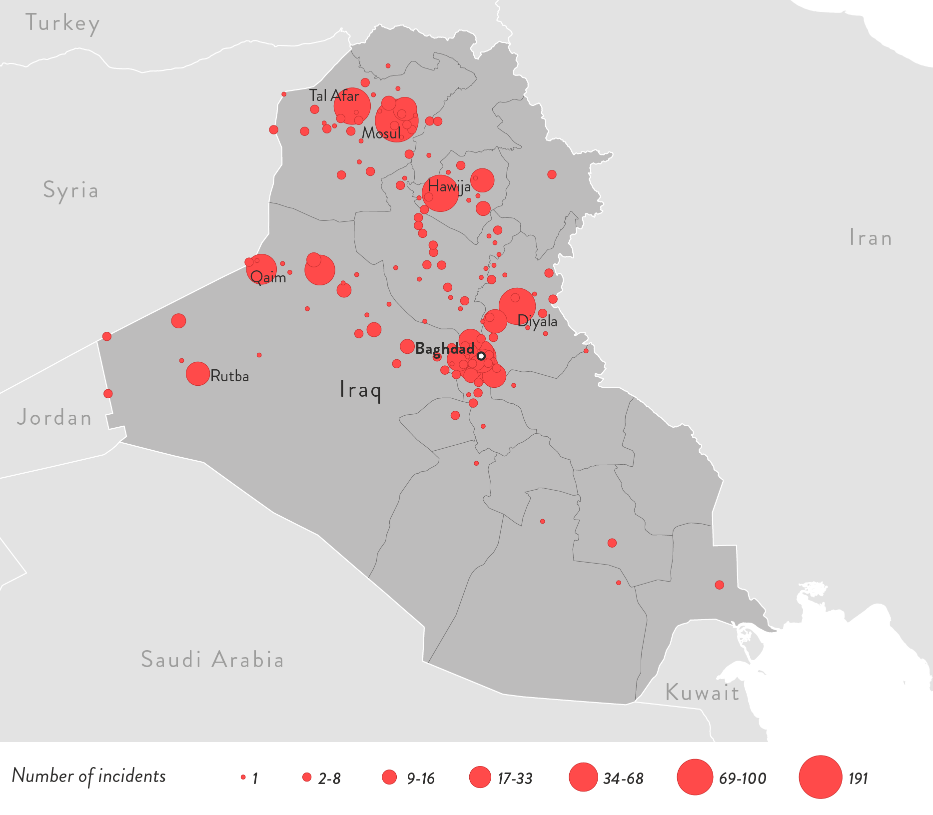 islamist-extremism-2017-ten-deadliest-countries - Figure 2.4: Map of Violent Islamist Incidents and Counter-Measures in Iraq, 2017