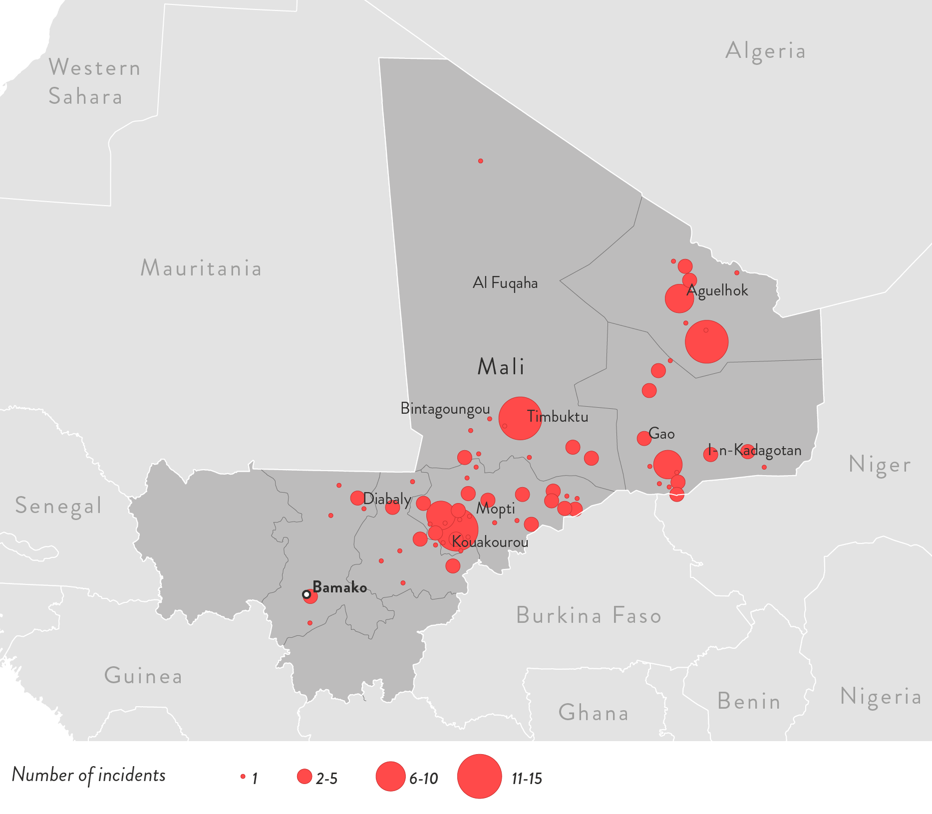 islamist-extremism-2017-ten-deadliest-countries - Figure 2.28: Map of Violent Islamist Incidents and Counter-Measures in Mali, 2017