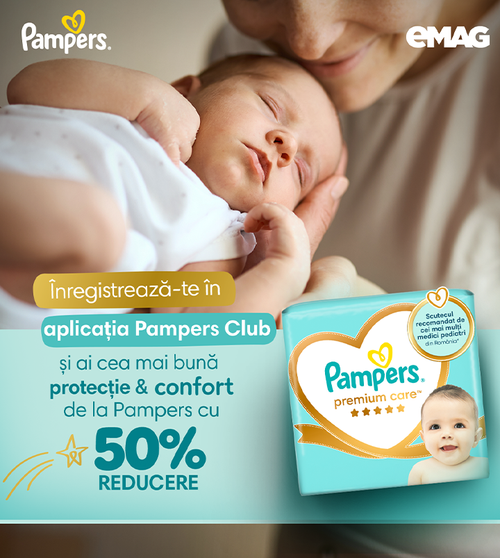 Înregistrează-te în aplicația Pampers Club și ai cea mai bună protecție & confort de la Pampers cu 50% REDUCERE