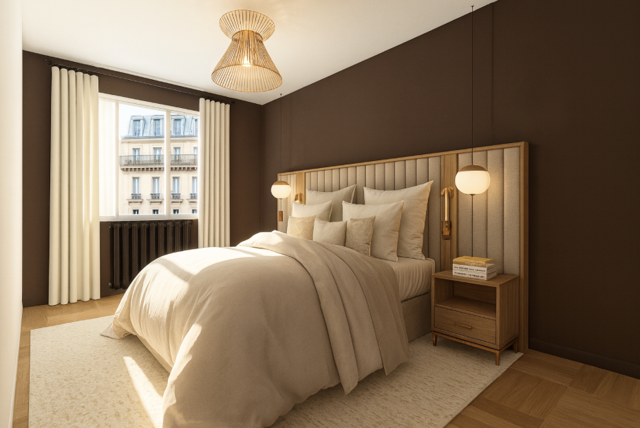 aménagement et décoration d'une pièce de vie, d'une salle d'eau & d'une chambre parentale